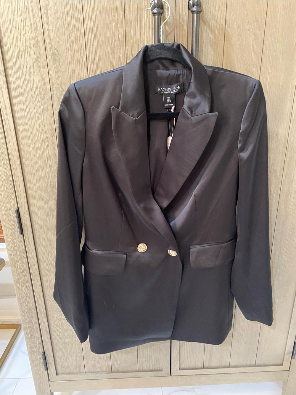 Rachel Zoe Black Satin Double-Breasted Blazer & Trousers with Gold Buttons - Picture 3 of 5